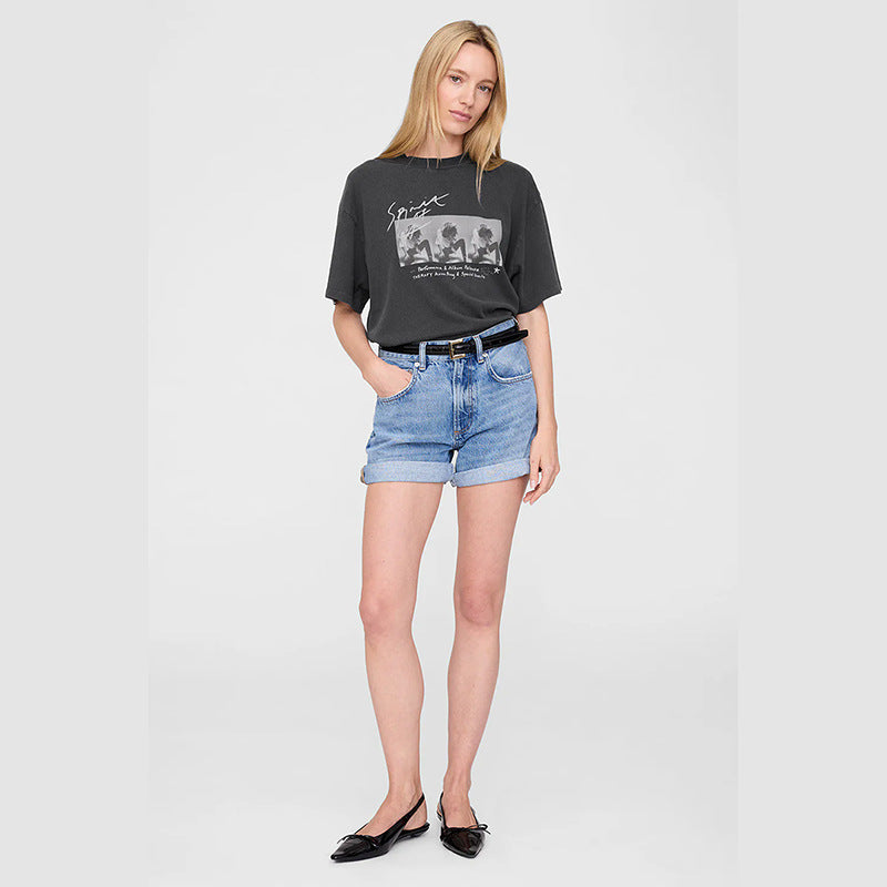 Women's Fried Color Distressed Black Gray Sleeve Blouses