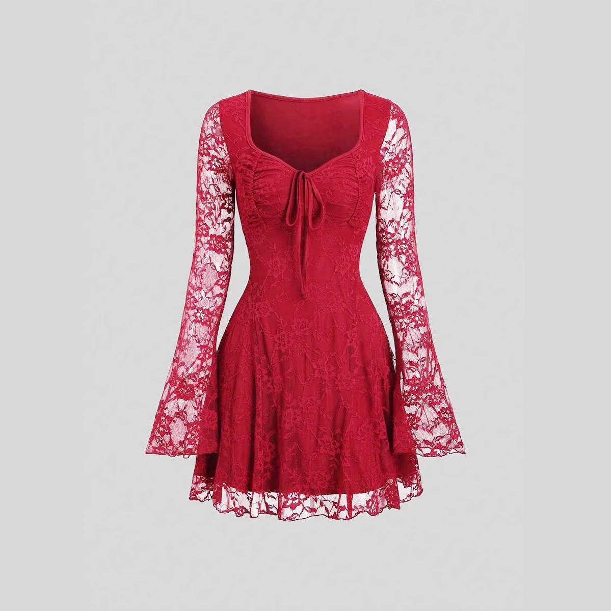 French Retro Pure Style Light Lace Sexy Tied Long Jumpsuits
