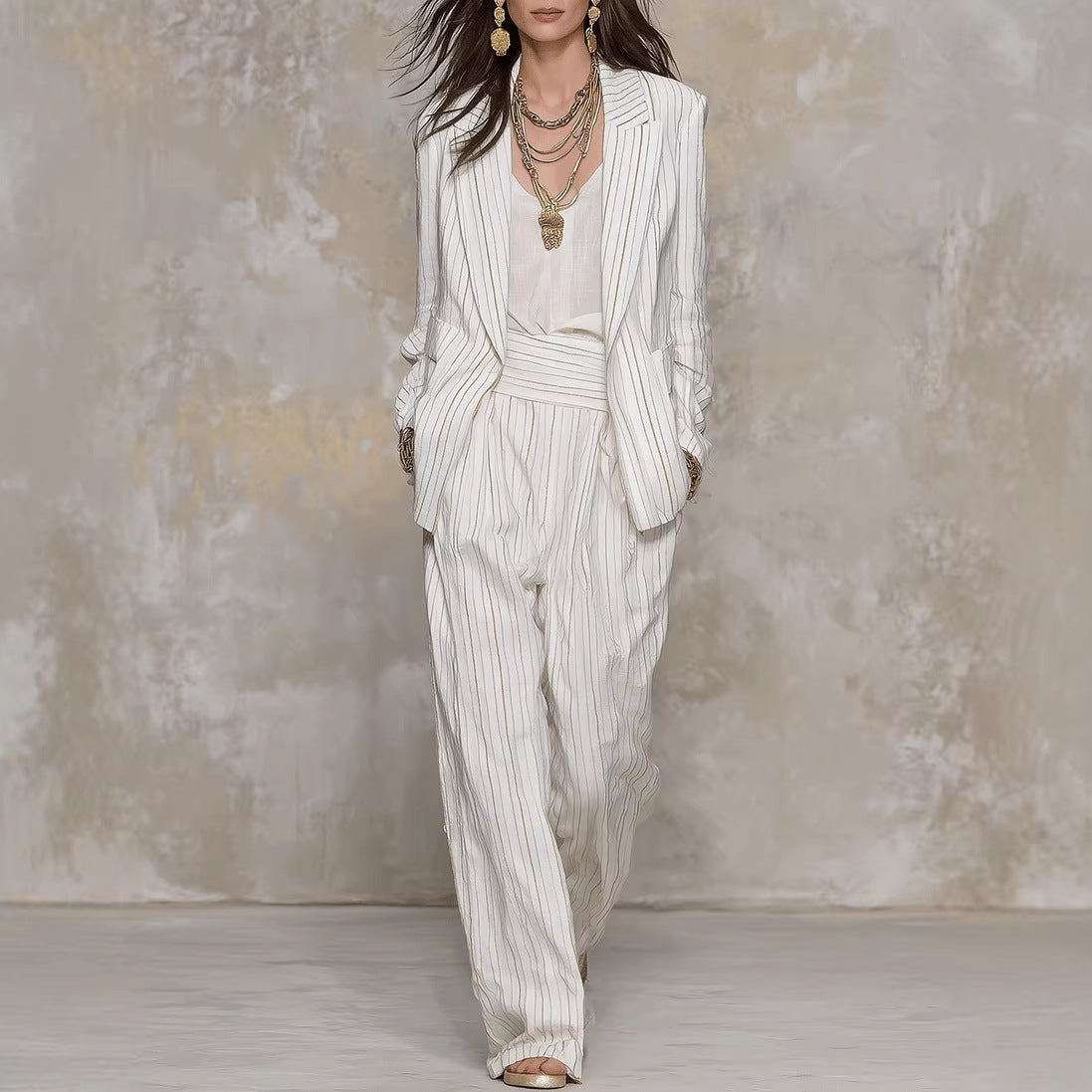 Women's Fashionable Striped Long Sleeve Trousers Two-piece Fashion Casual Suit