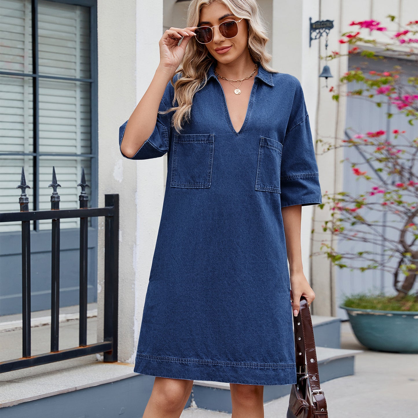 Beautiful Women's Washed Loose Short-sleeved Midi Dress