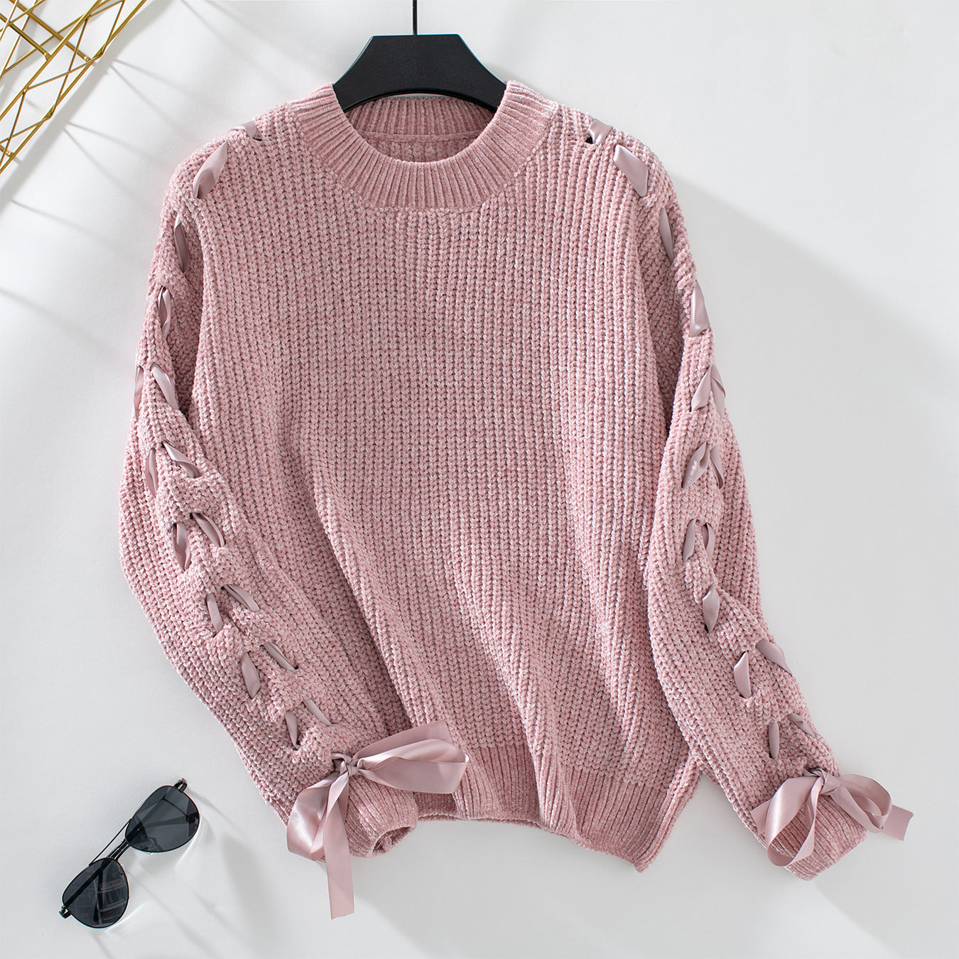 Women's Bow Pullover Loose Casual Long Sleeves Sweater