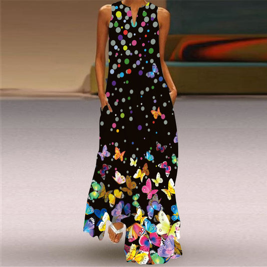 Women's Summer Sleeveless Dress Printed Emerald Dresses