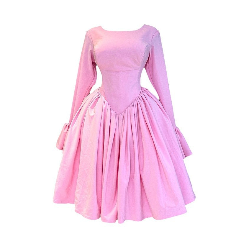Women's Long Sleeve Tied Lace High Waist A- Dresses