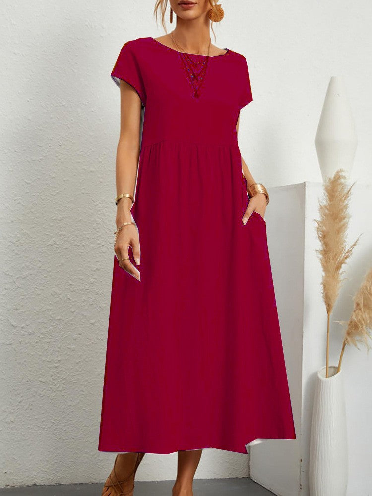 Solid Color Sleeveless Loose Cotton Linen Dresses