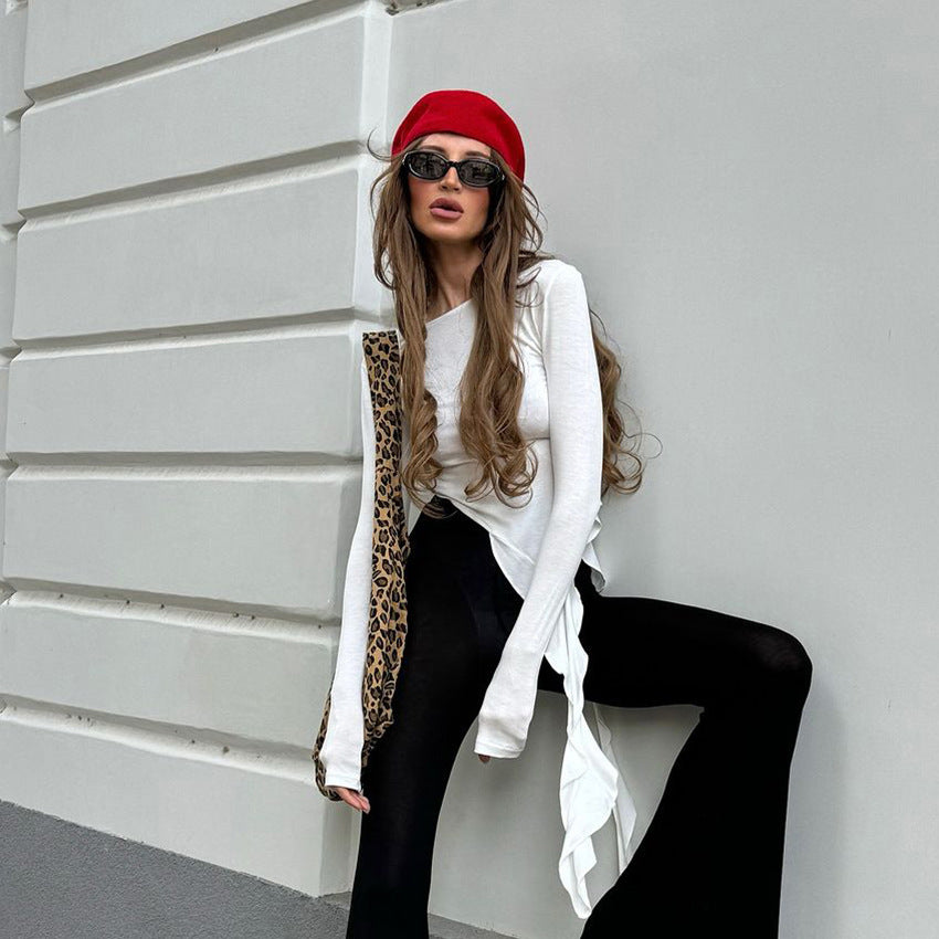 Women's Sense White Knitted Fabric Round Neck Blouses