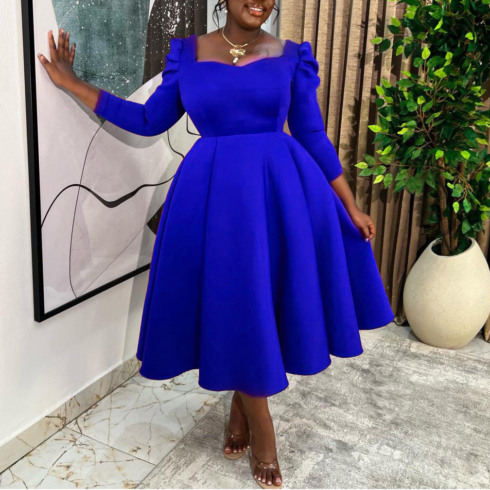 Women's Fashion Solid Color Square Collar High Waist Skirts