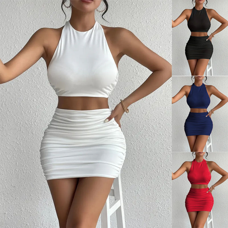 Women's Summer Sexy Sheath Sleeveless Halter Tube Fashion Casual Suit