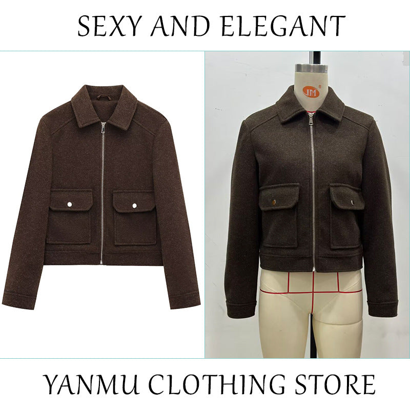 Women's Zipper Ornament Soft Retro Double Pocket Coats
