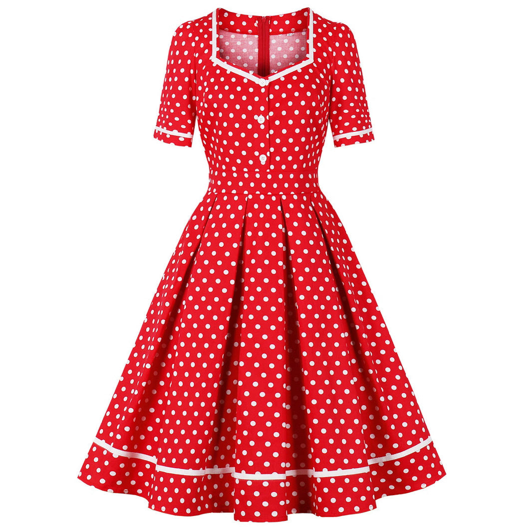 Women's Square Collar Polka Dot Temperament Slimming Large Clothing