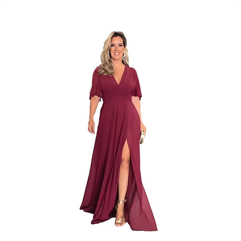 Fashion Split Temperament Pure Color Long Style With Dress