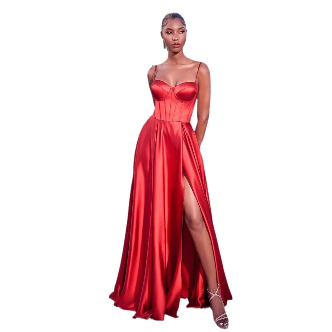 Women's Summer Graceful Tube Sling Banquet Dress Solid Dresses