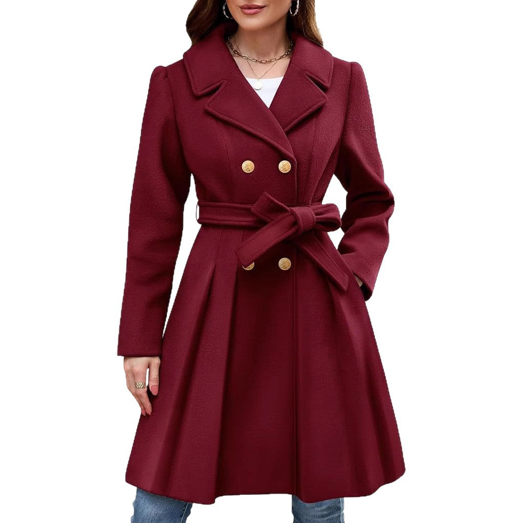 Women's Slim Double-breasted Notched Lapel Woolen With Coats