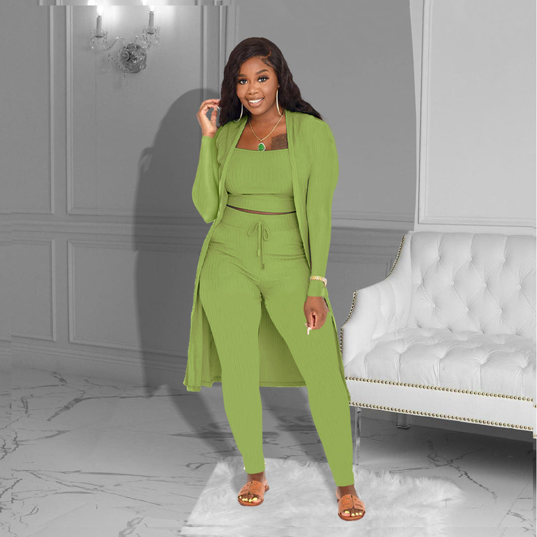 Women's Sunken Stripe Solid Color Three-piece Clothing