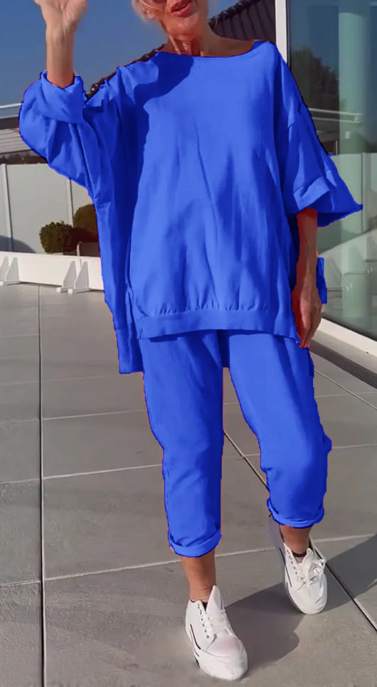 Women's Casual Solid Color Round Neck Long Suits