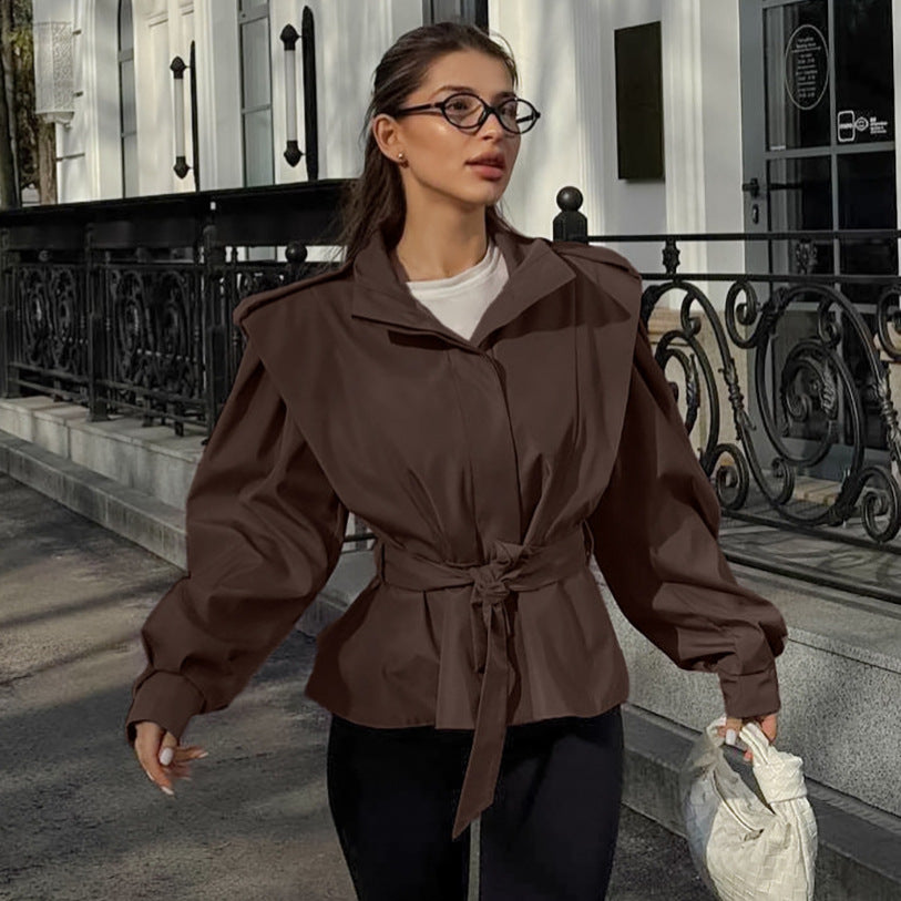 Women's Lapel Long Sleeve Versatile Trench With Waist Coats