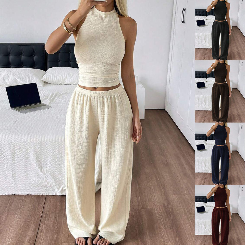 Women's Leisure Vacation Wide Leg Trousers Two-piece Fashion Casual Suit