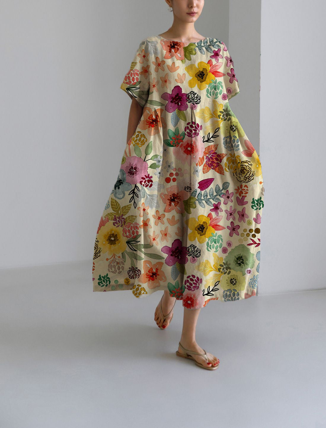 Women's Round Neck Fashion High-grade Short-sleeved Printed Dresses