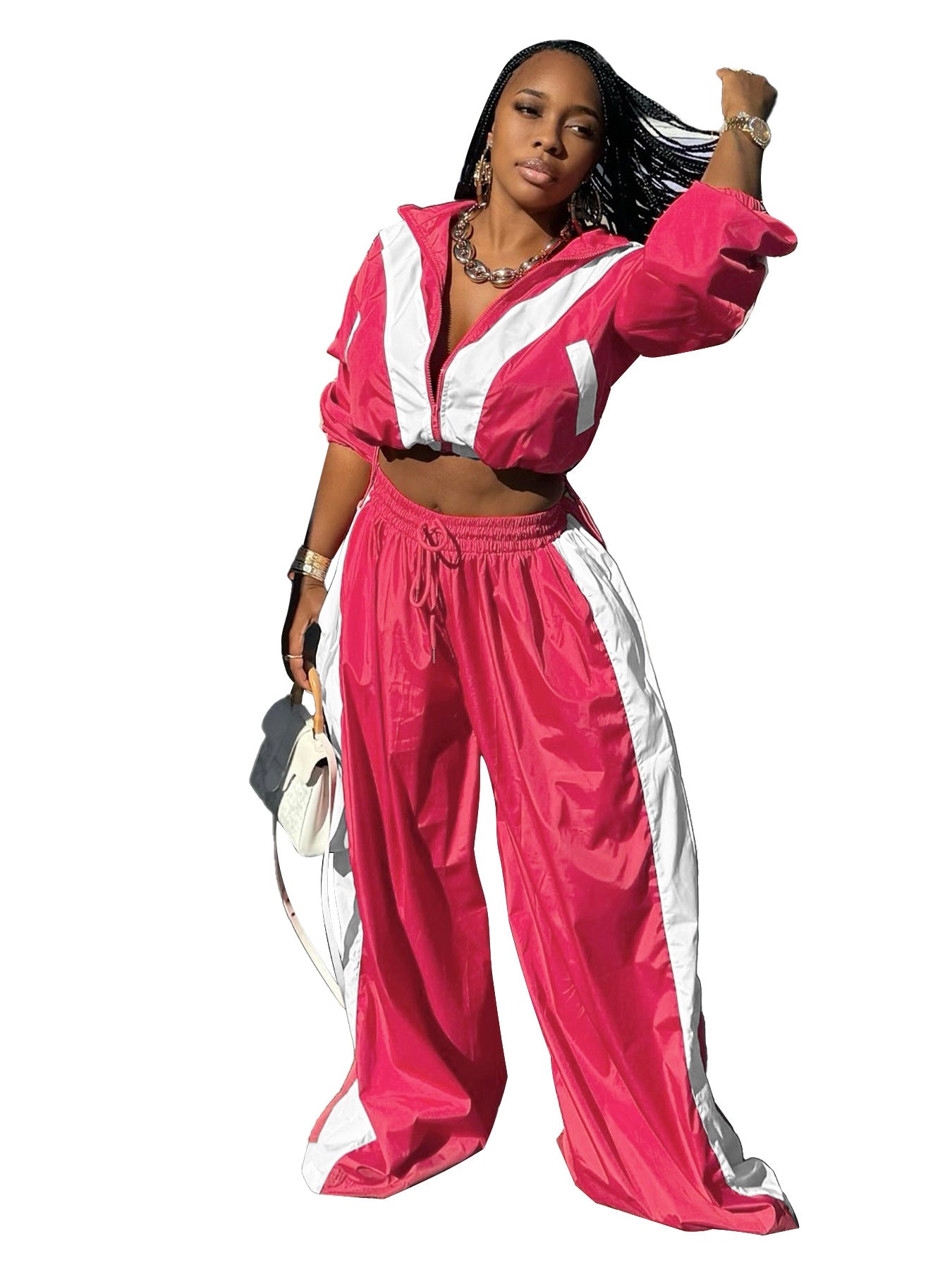 Women's Waist Stitching Contrast Color Oversized Super Fat Suits