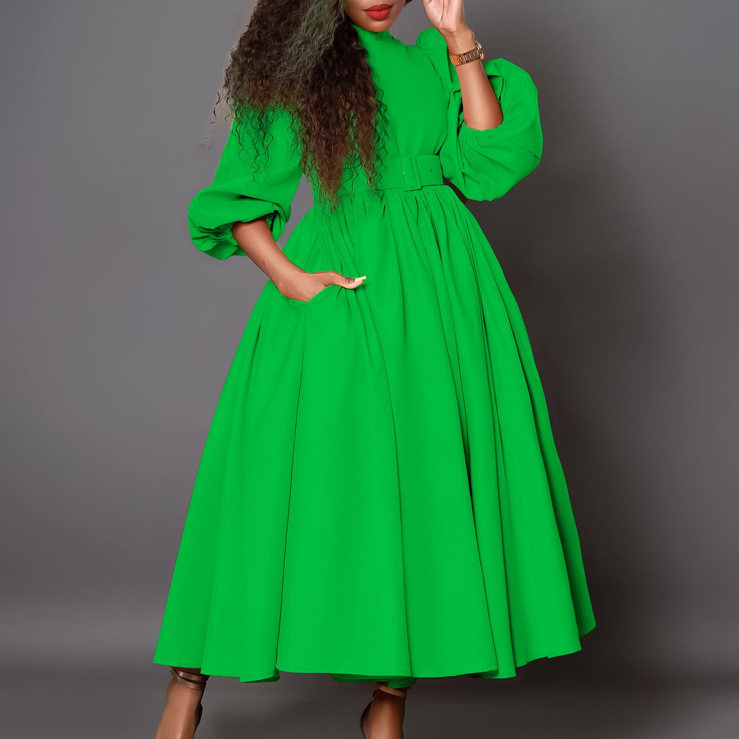 Women's Turtleneck Sleeve Waist Temperament Slimming Large Dresses