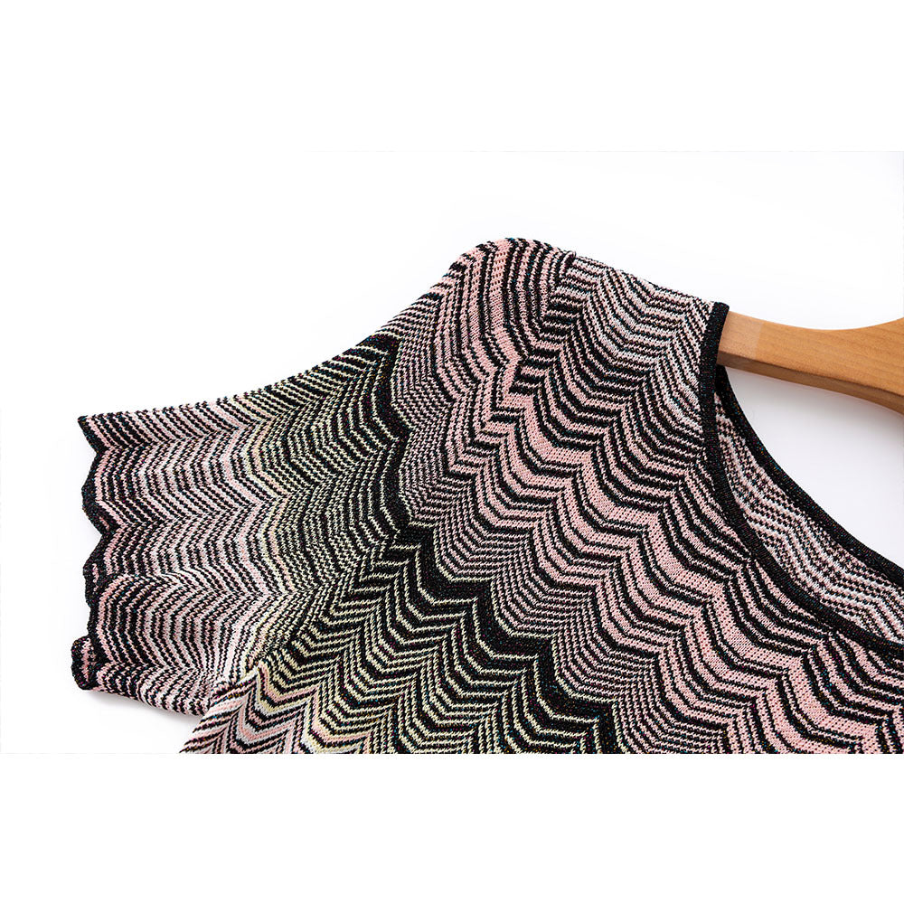 Gradient Color Stitching High Elastic Sleeve Knitted Dresses
