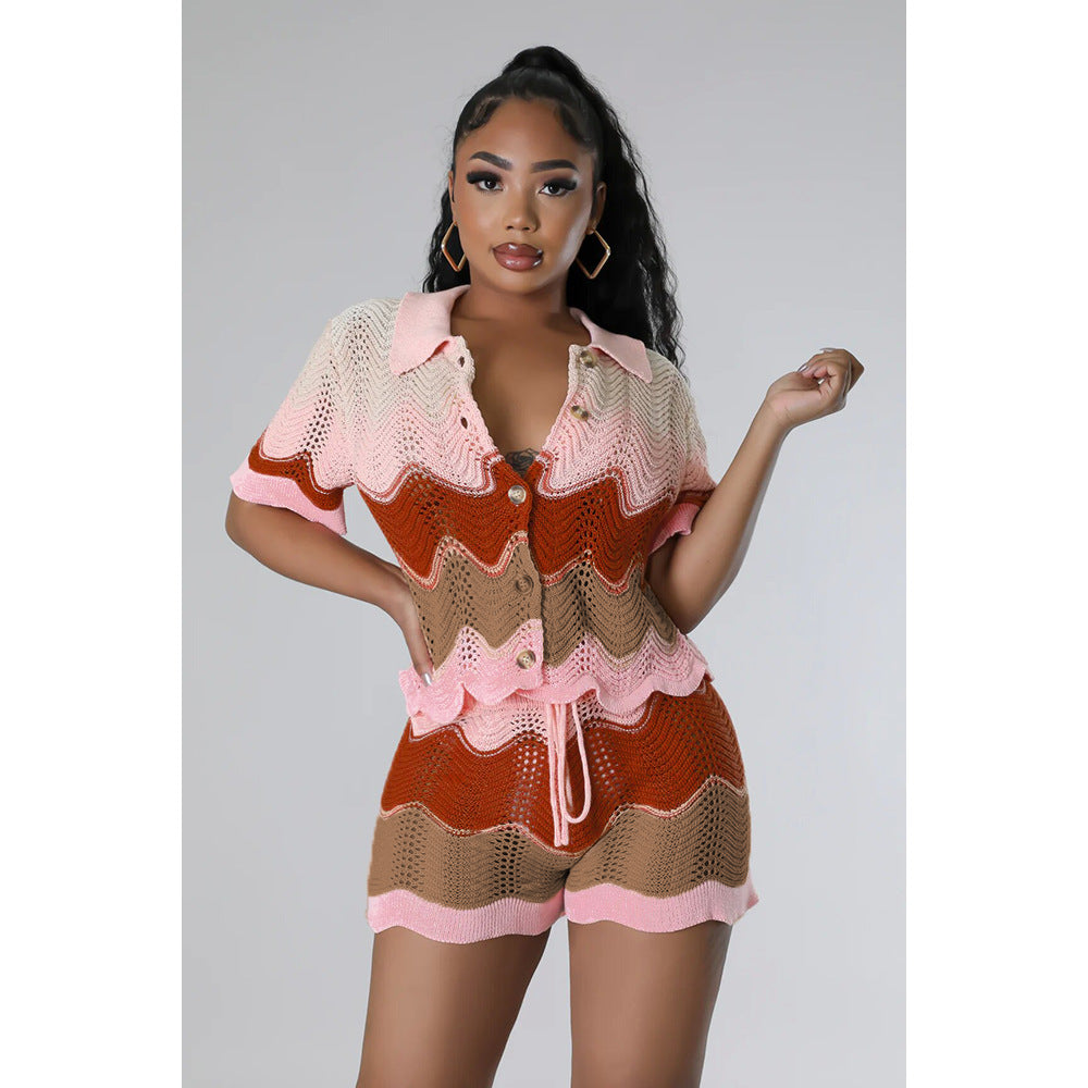 Classic Women's Spring Knitted Short-sleeved Two-piece Fashion Casual Suit