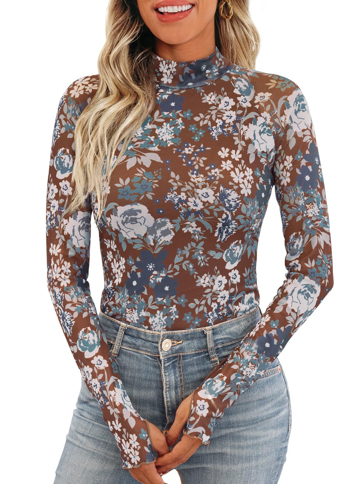 Mesh Round Neck Long Sleeve With Blouses