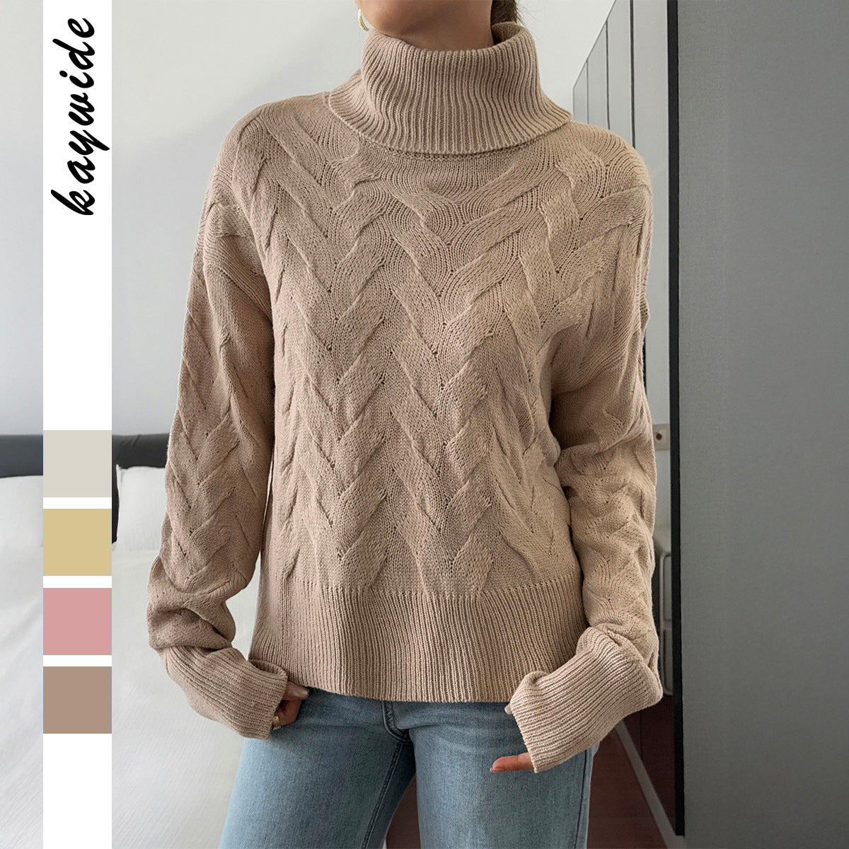 Women's Casual Solid Color Wool Long Sleeve Sweater