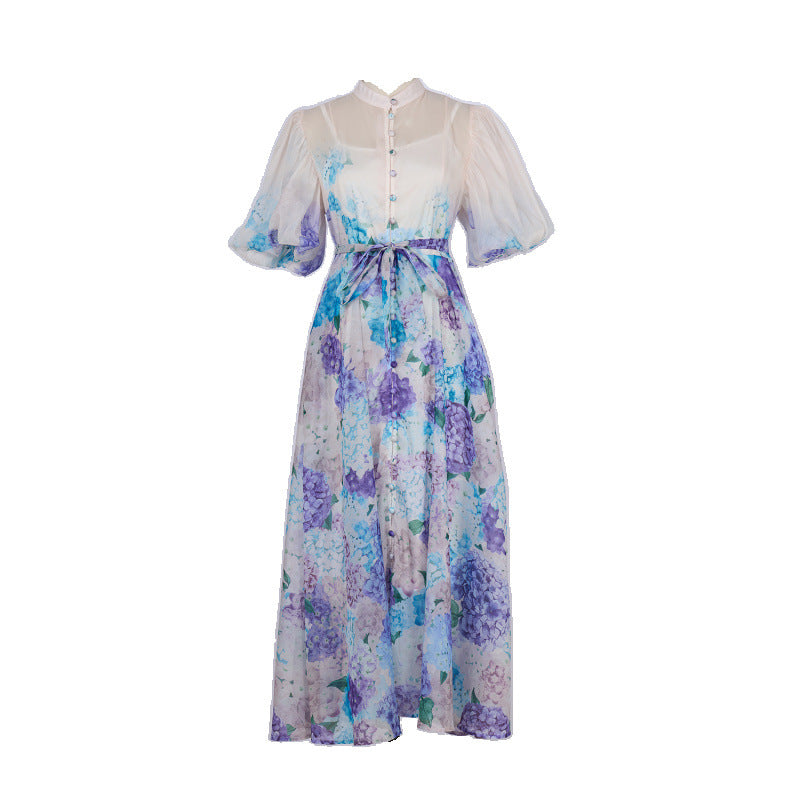 Women's Design Short-sleeved Long Dress Printed For Dresses