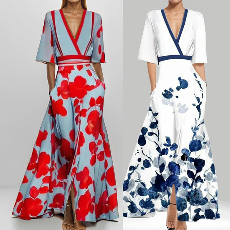 Women's Fashion Elegant Graceful Print Large Swing Dress