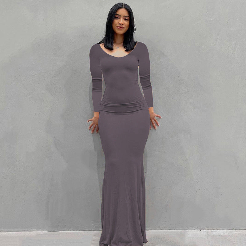 Classy Women's Long Casual Long-sleeved Home Dress