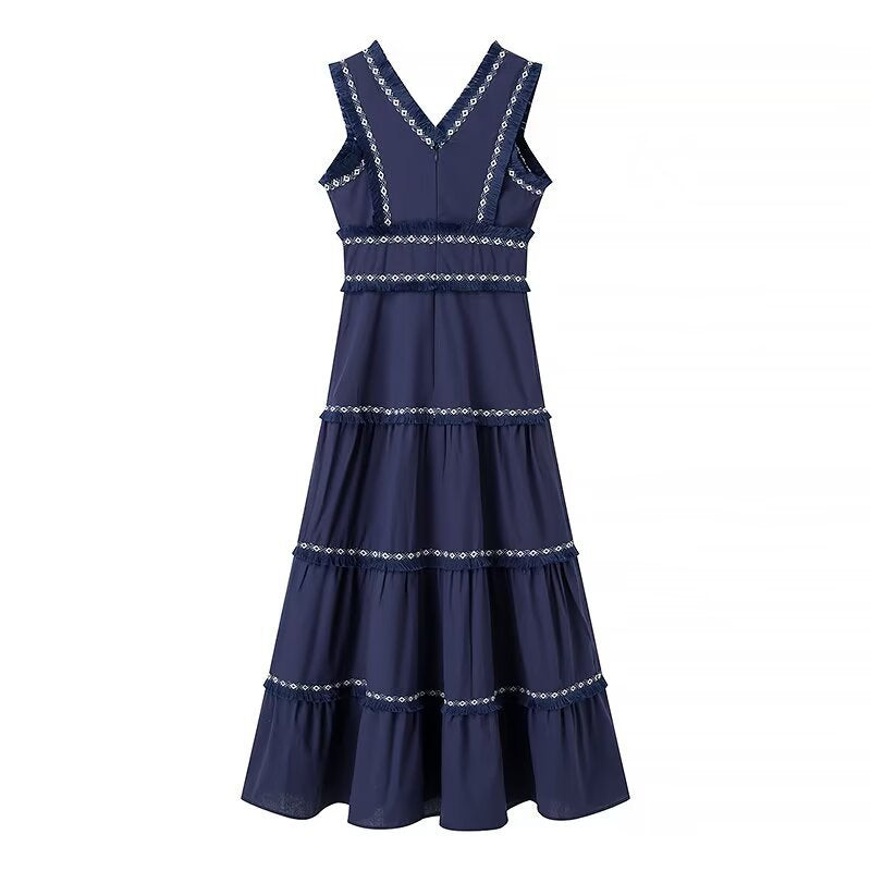 Women's Sleeveless Slim Lace Stitching Decorated Tassel Dresses