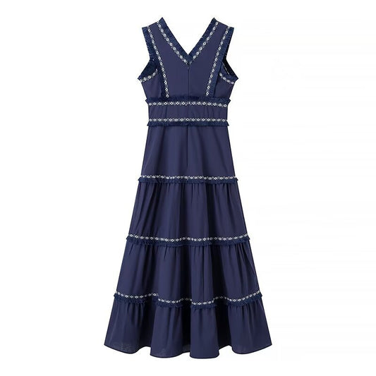 Women's Sleeveless Slim Lace Stitching Decorated Tassel Dresses