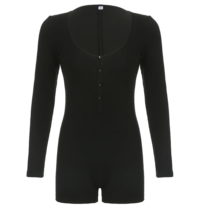Women's Neck Long Sleeve Tight Slimming Basic Jumpsuits