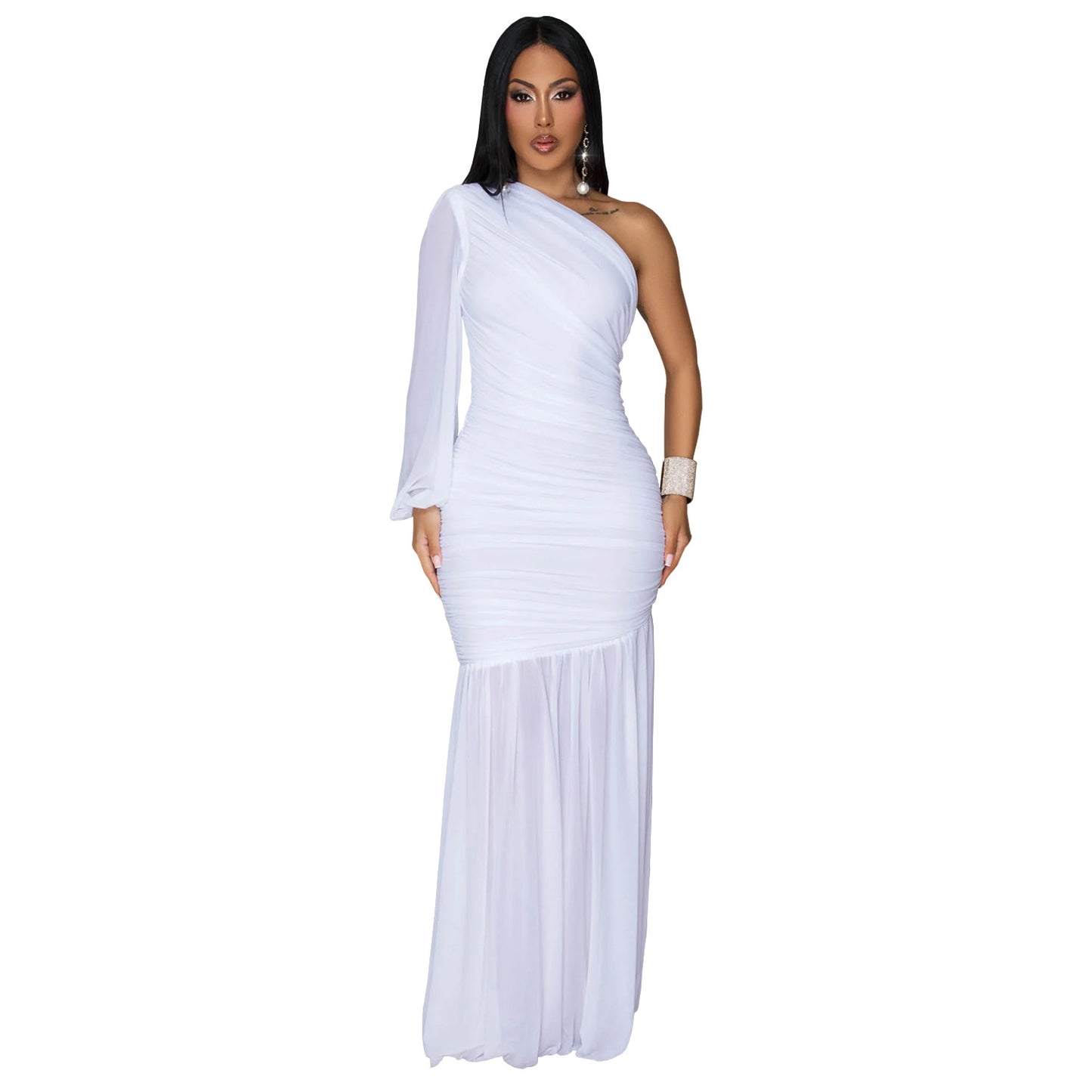 Women's Wear Sexy Oblique Shoulder Mesh High-grade Dresses