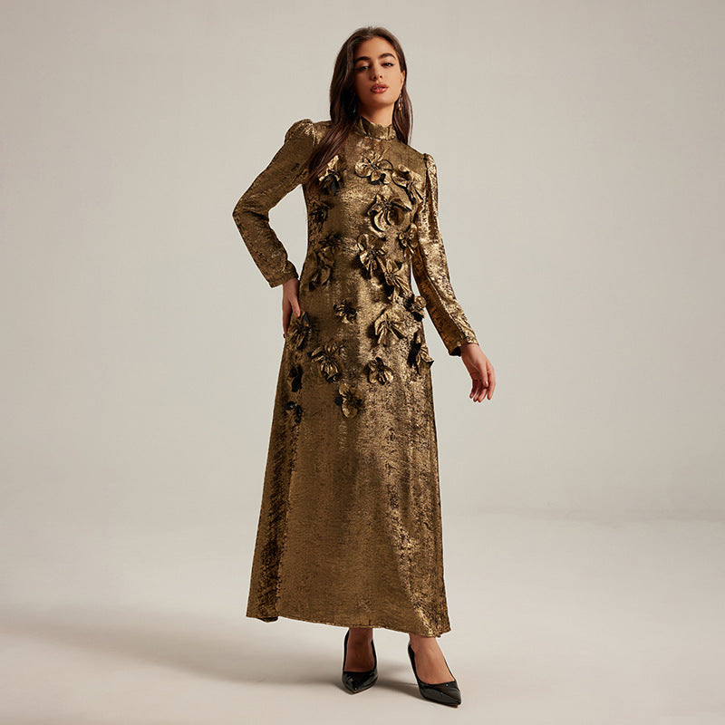 Women's French Three-dimensional Flower Patchwork A- Line Dresses