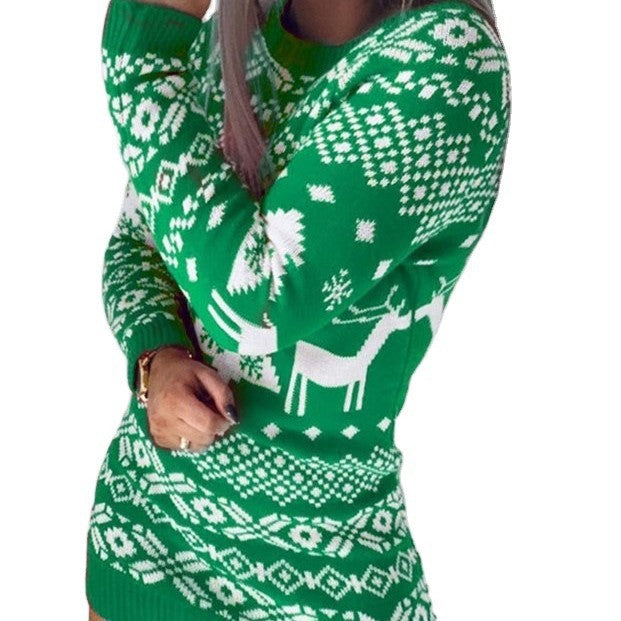 Women's Knitted Christmas Theme Long-sleeved Dress Women's Sweater
