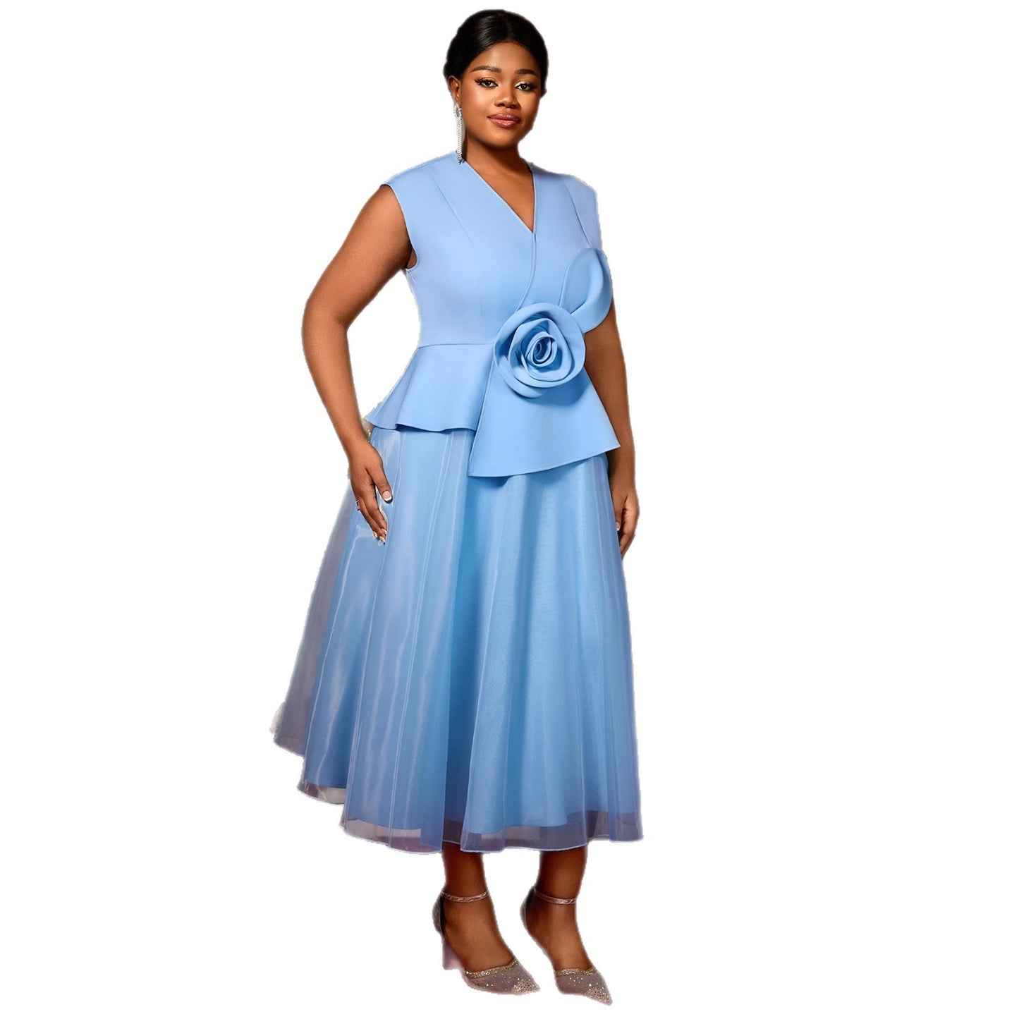 Women's Elegant Dress Three-dimensional Flower Formal Occasion Plus Size