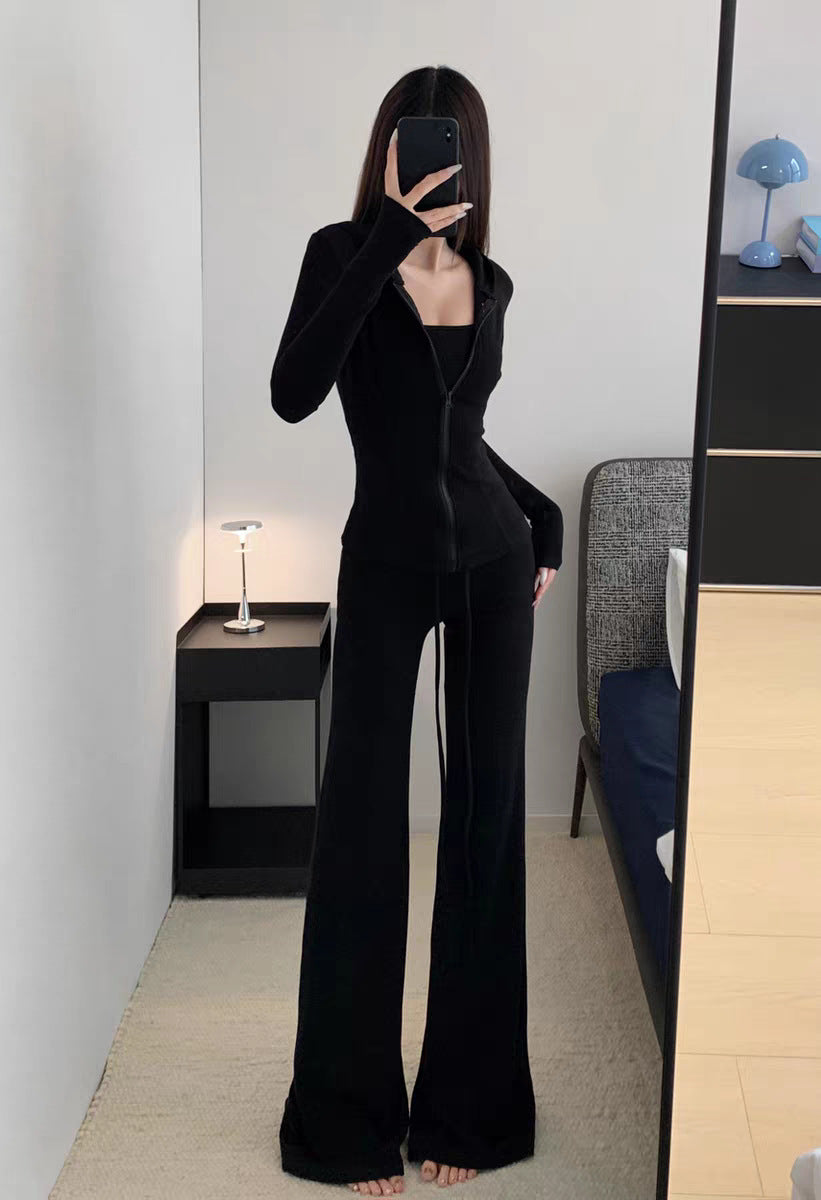 Autumn Simple Comfortable Tight-fitting Cinched Single-breasted Drawstring Trousers Suits