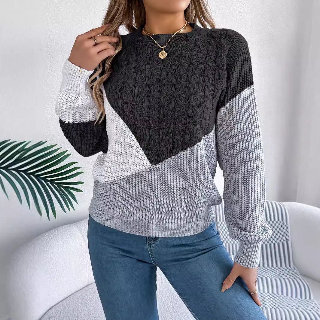 Women's Clearance Casual Contrast Color Twist Long Sleeve Sweaters