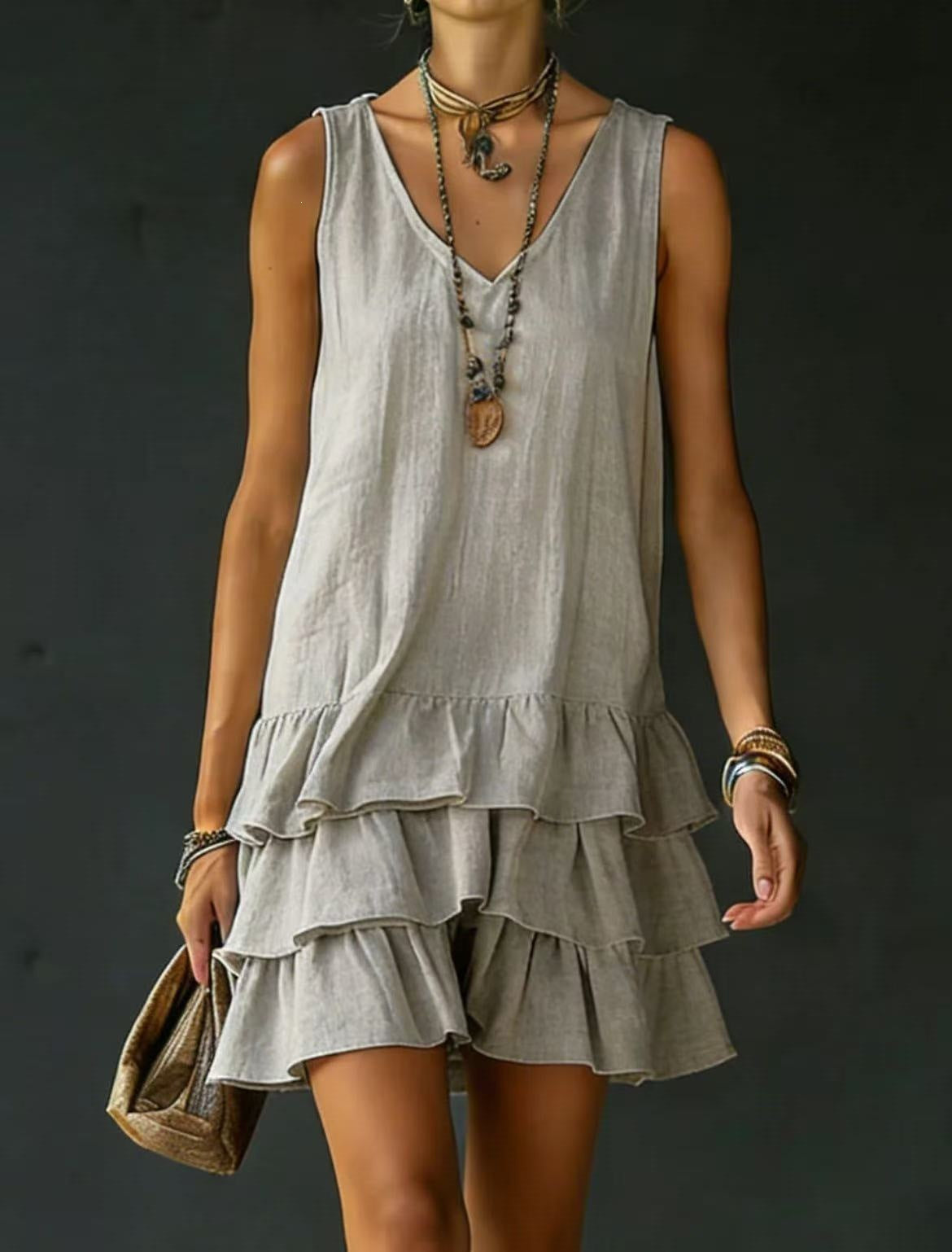 Women's Fashion Wear Loose Casual Solid Color Side Dress
