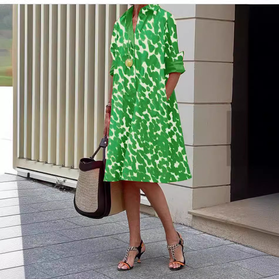 Unique Attractive Women's Printed Pocket Shirt Dress