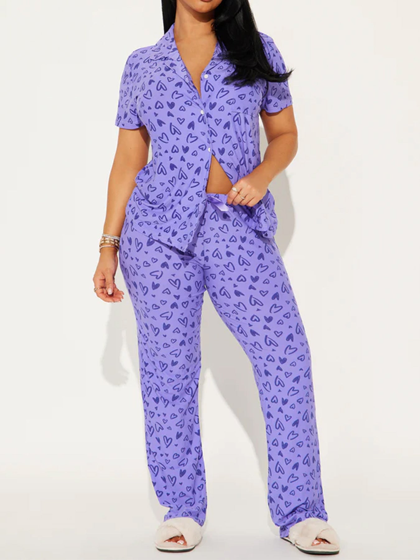 Women's Home Comfortable Sleeve Front Button Elastic Suits
