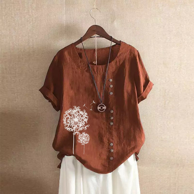 Women's Retro Large Casual Loose Cotton Linen Sleeve Blouses