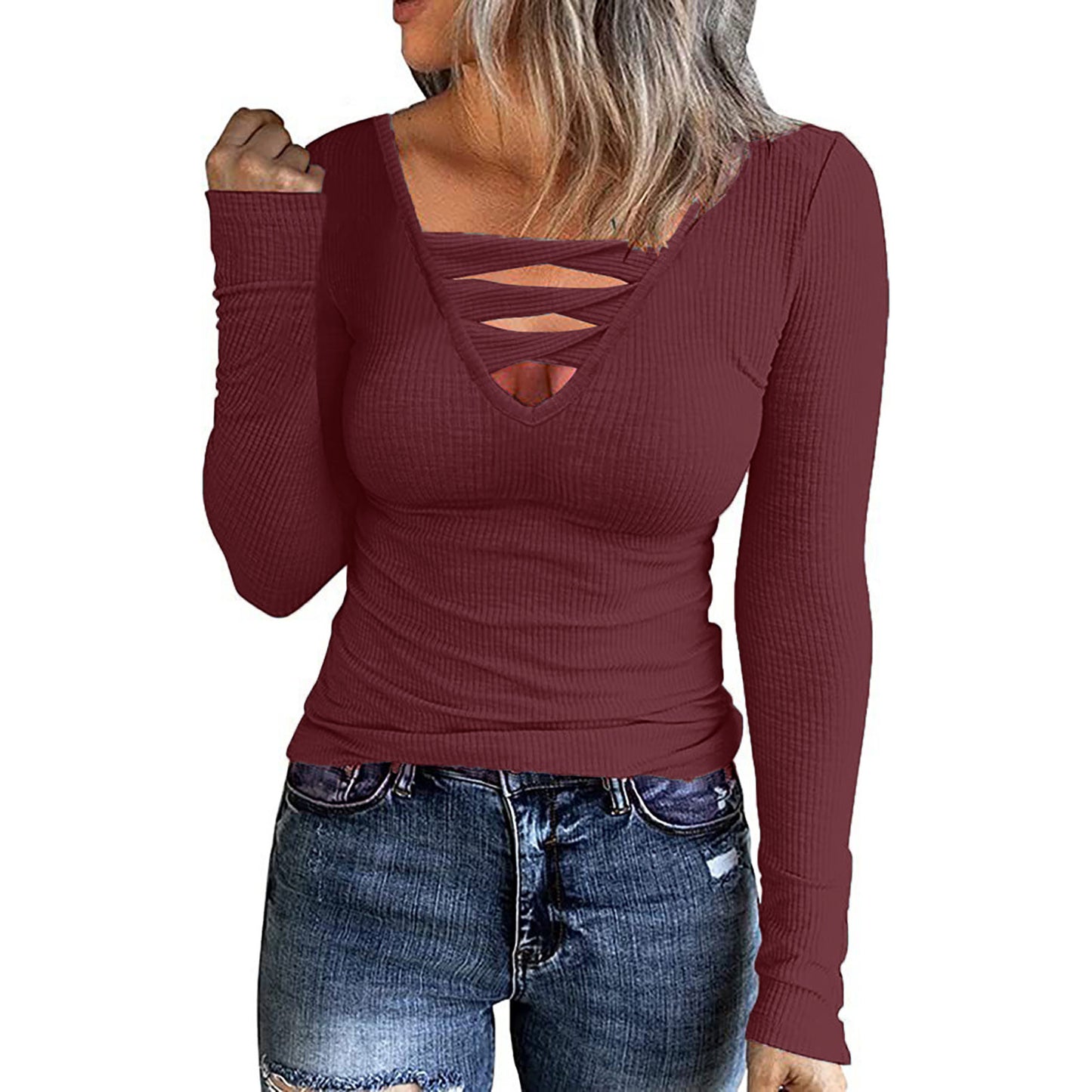 Women's Autumn Button Color Long Sleeve T-shirt Blouses