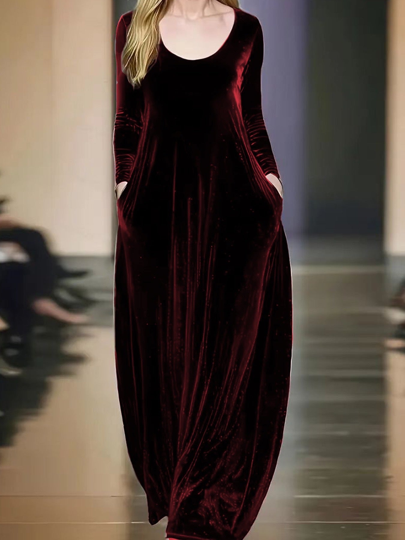 Round Neck Veet Elegant Long Sleeve Dress