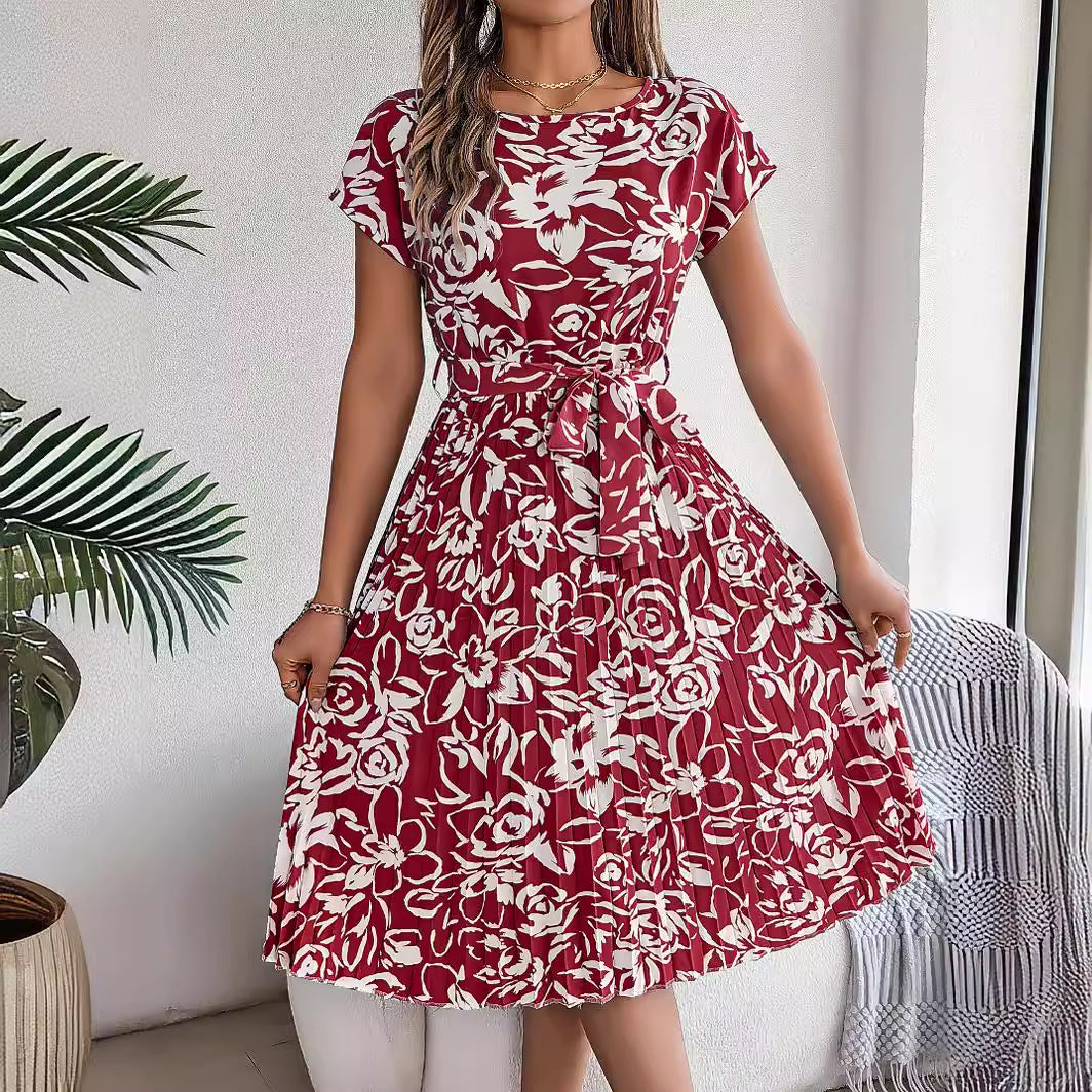 Classy Women's Elegant Flowers Sleeve Pleated Shorts