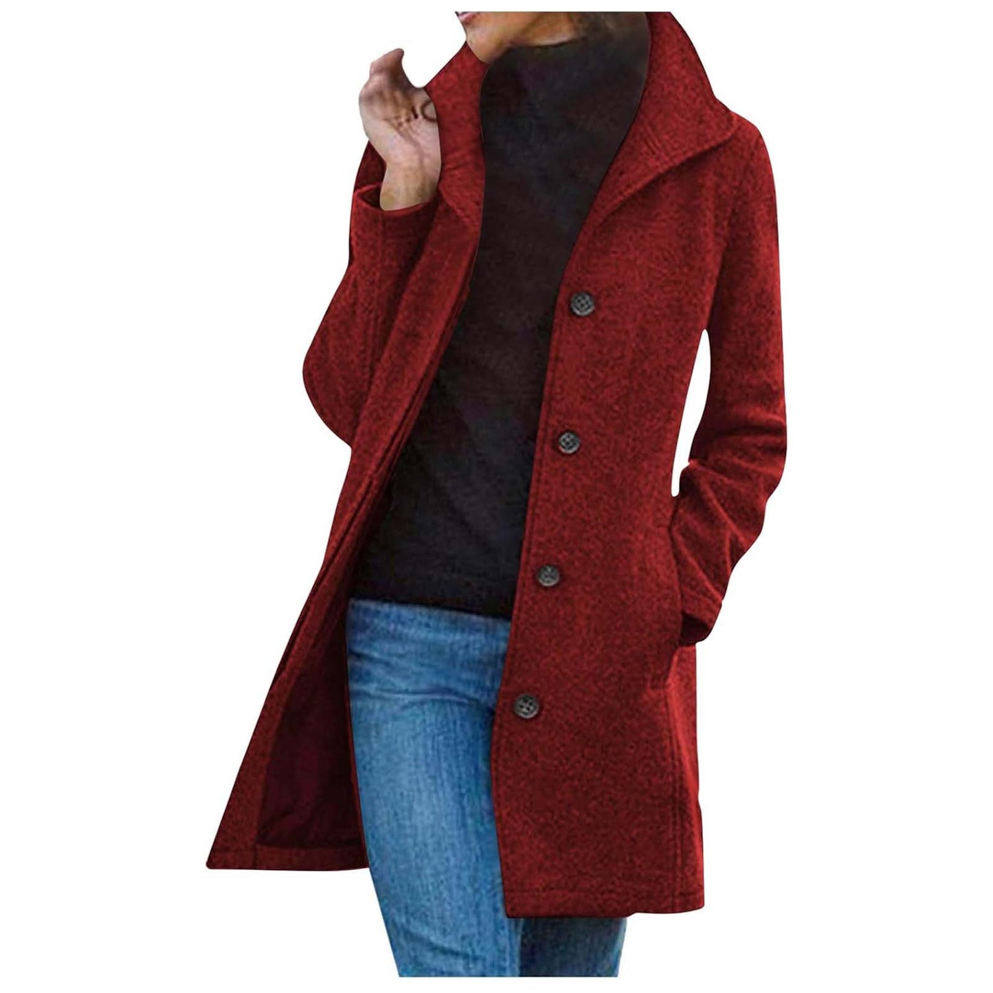 Women's Popular Single Thick Wool Mid-length Quality Coats