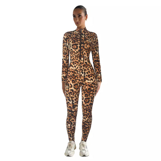 Women's Round Neck Long Sleeve Printed Fashion Jumpsuits