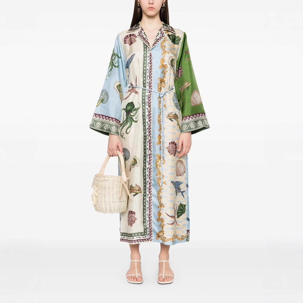 Stylish Temperament Leisure Linen Collar Long Dress