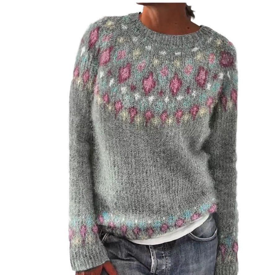Women's Round Neck Multicolor Loose Fashion Pullover Sweater